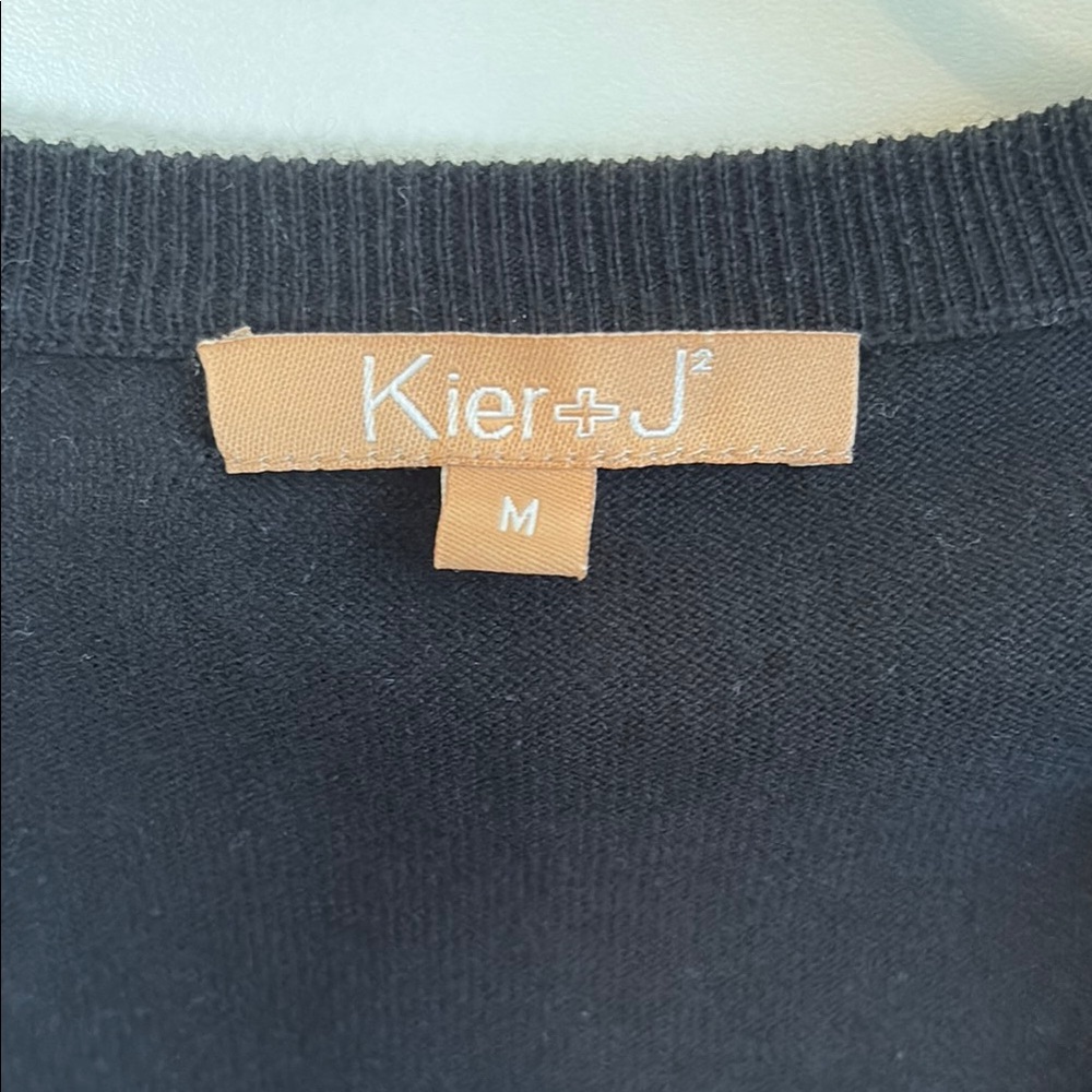 KIER + J Black V-Neck Cardigan with Striped Pockets - Picture 2 of 3